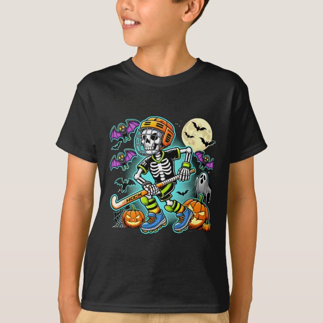 Halloween Skeleton Field Hockey  T Shirt (Framsida)