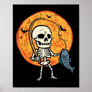 Halloween Skeleton Fisheries Costume Fisherman Man Poster