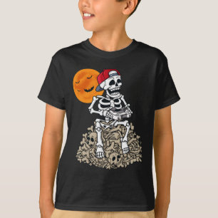 Halloween Skeleton Gamer Boys Kids Tonåring Gaming T Shirt