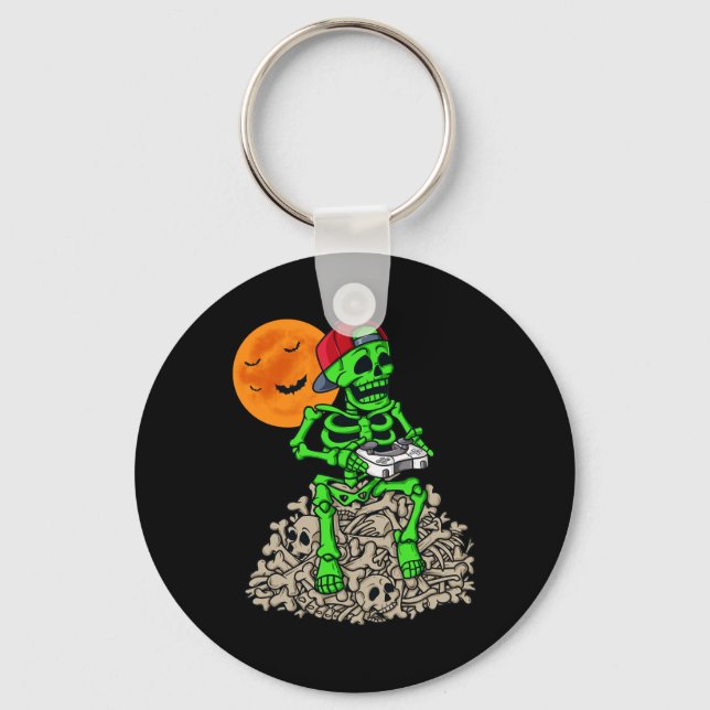 Halloween Skeleton Gamer Boys Kids Tonåringar spel Nyckelring (Framsida)