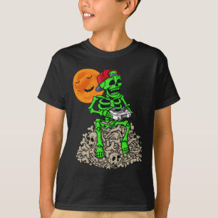 Halloween Skeleton Gamer Boys Kids Tonåringar spel T Shirt