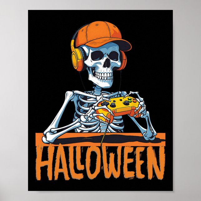 Halloween Skeleton Gamer Funny Video Gaming Boys M Poster (Framsidan)