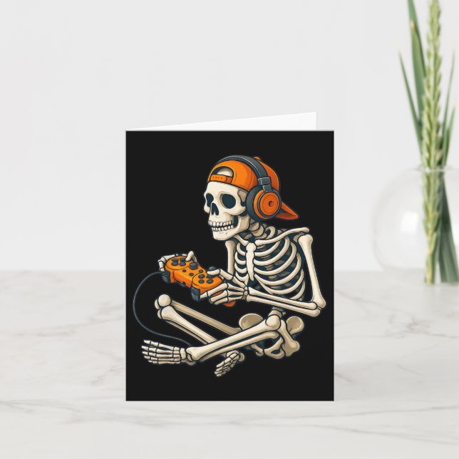Halloween Skeleton Gamer-hörlurar Video Gaming C Kort (Framsida)