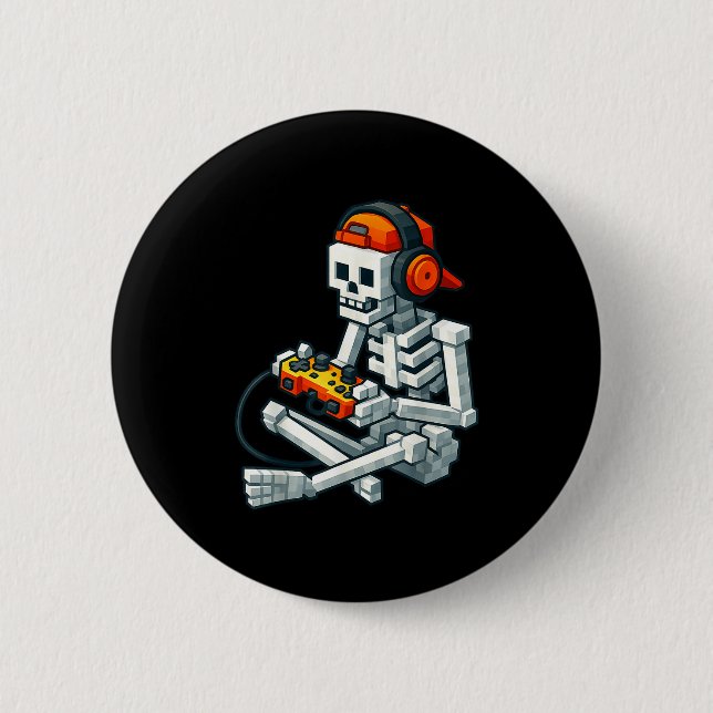 Halloween Skeleton Gamer Pixel Video Gaming Boys M Knapp (Framsida)
