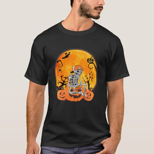 Halloween Skeleton Gamer spelar videospel T Shirt (Framsida)