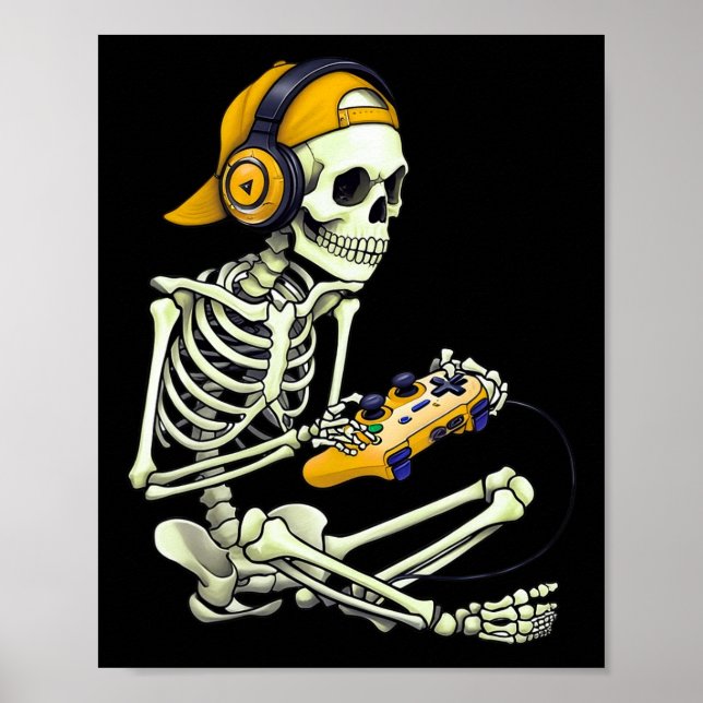 Halloween Skeleton Gamer Tee for Boys Manar Kids S Poster (Framsidan)