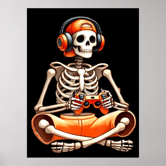 Halloween Skeleton Gamer Video Gaming Älskare Poster (Framsidan)
