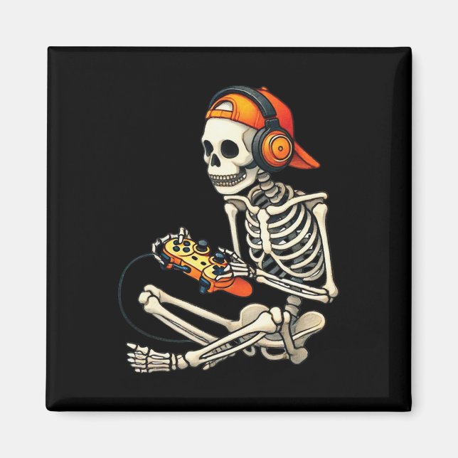 Halloween Skeleton Gamer Video Gaming Boys Manar K Magnet (Framsidan)