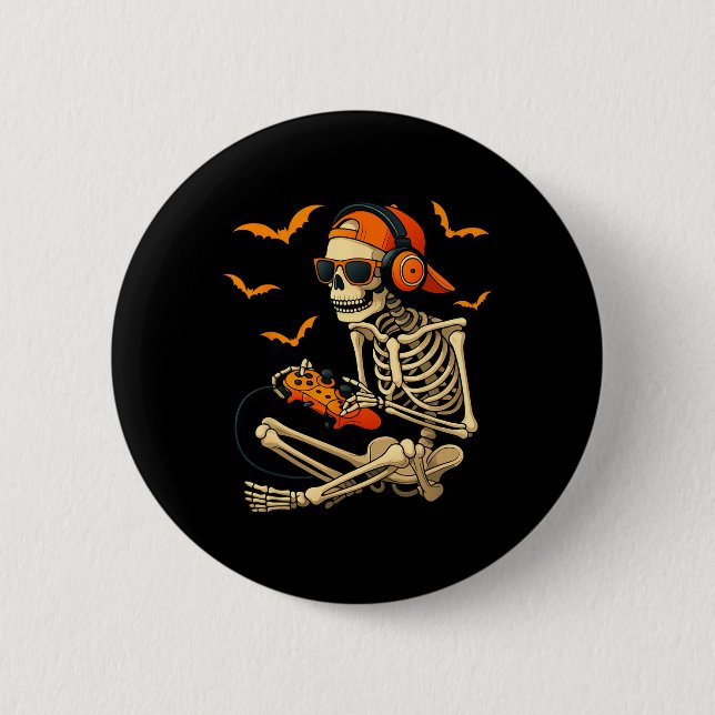 Halloween Skeleton Gamer Video Gaming Boys Manar Knapp (Framsida)