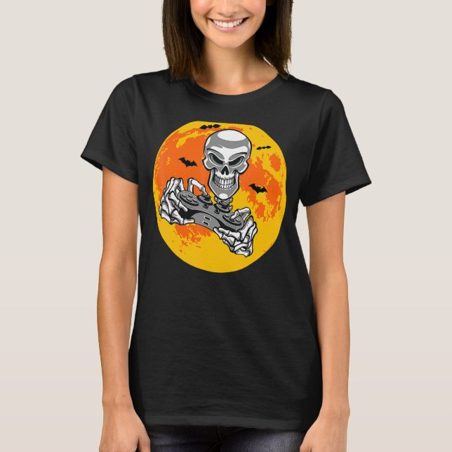 Halloween Skeleton Gamer Video Gaming Boys Men Kid T Shirt (Framsida)