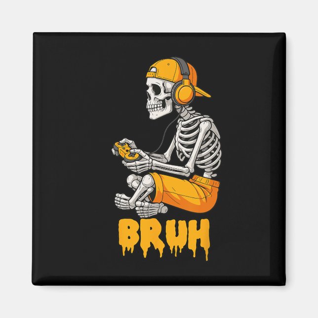 Halloween Skeleton Gamer Video Gaming Funny Skelet Magnet (Framsidan)