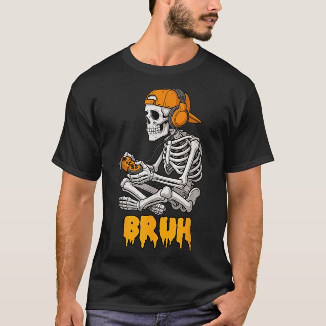 Halloween Skeleton Gamer Video Gaming Funny Skelet T Shirt (Framsida)
