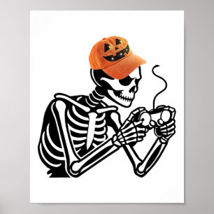 Halloween Skeleton Gamer Video Gaming Manar Boys K Poster