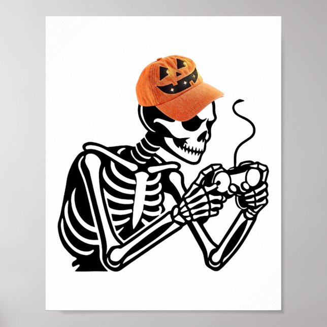 Halloween Skeleton Gamer Video Gaming Manar Boys K Poster (Framsidan)