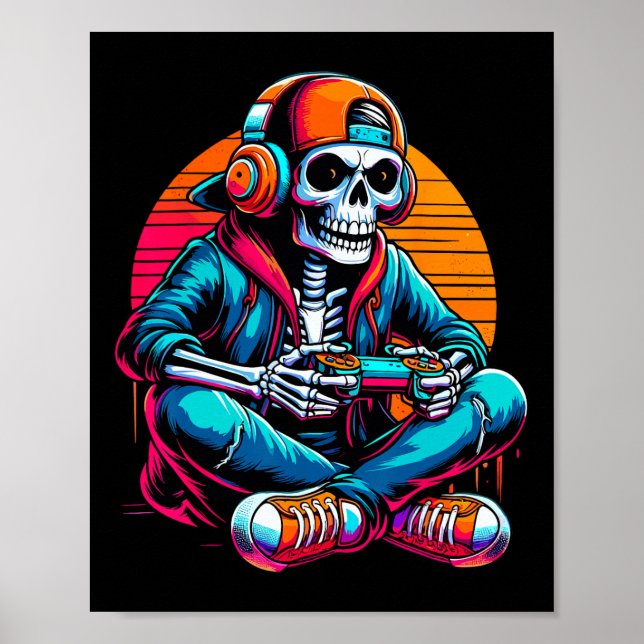 Halloween Skeleton Gamer Video Gaming  Poster (Framsidan)