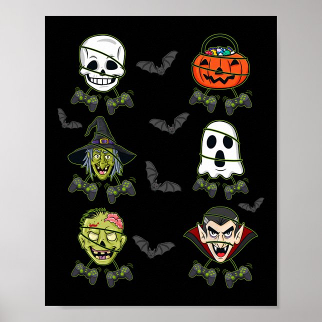 Halloween Skeleton Gaming Witch Vampire Zombie Boy Poster (Framsidan)