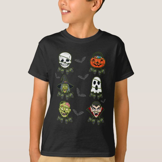 Halloween Skeleton Gaming Witch Vampire Zombie Boy T Shirt (Framsida)