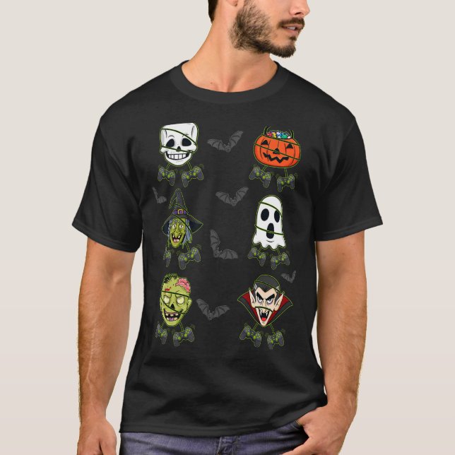 Halloween Skeleton Gaming Witch Vampire Zombie Boy T Shirt (Framsida)