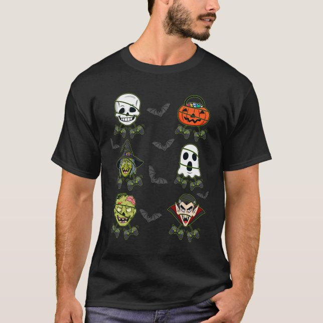 Halloween Skeleton Gaming Witch Vampire Zombie Boy T Shirt (Framsida)