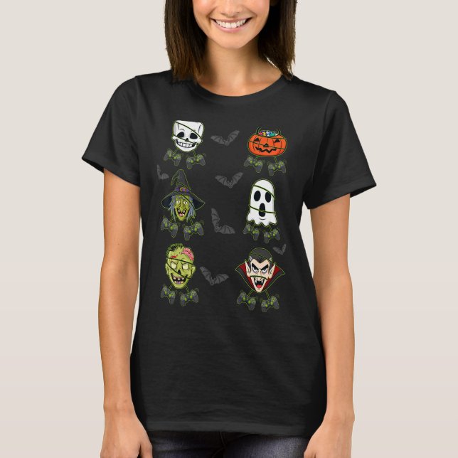 Halloween Skeleton Gaming Witch Vampire Zombie Boy T Shirt (Framsida)
