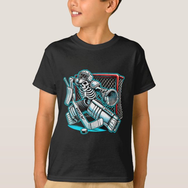 Halloween Skeleton Goalie Hockey  T Shirt (Framsida)