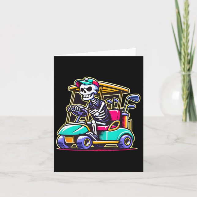 Halloween Skeleton Golf Cart Golfer Kort (Framsida)