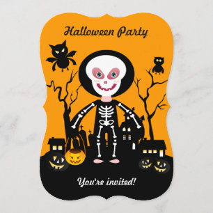 Halloween skeleton-grabben gör ett trick eller beh inbjudningar