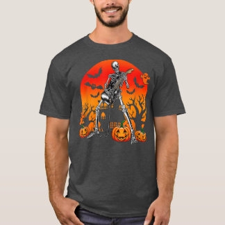 Halloween Skeleton Guitar Rock Band Jack O Lantern T Shirt