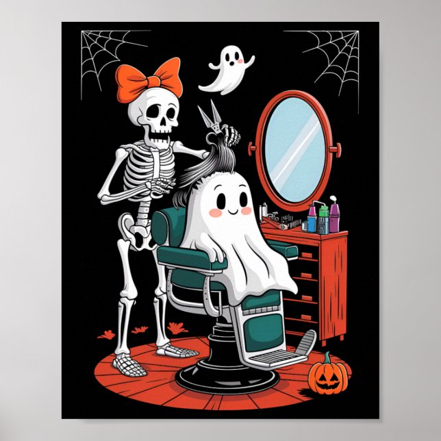 Halloween Skeleton Hairdresser Hairstylist Poster (Framsidan)