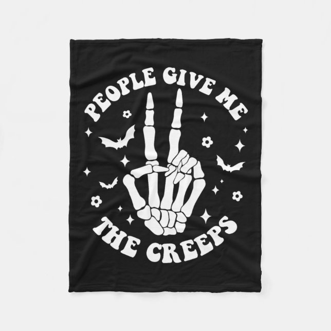 Halloween Skeleton Hand People Ge Me Creeps Fleecefilt (Framsidan)