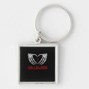 Halloween Skeleton Händer Forming Heart Gothic Fyrkantig Silverfärgad Nyckelring