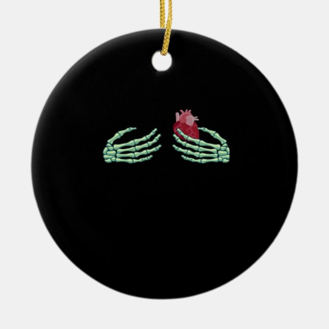 Halloween Skeleton Händer med klassiskt hjärta Julgransprydnad Keramik (Framsidan)
