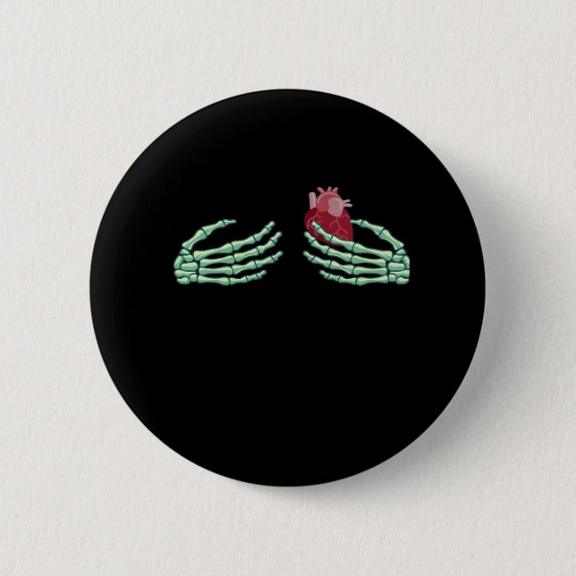 Halloween Skeleton Händer med klassiskt hjärta Knapp (Framsida)