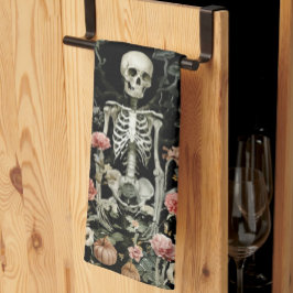 Halloween Skeleton Haunted Forest Black Kökshandduk