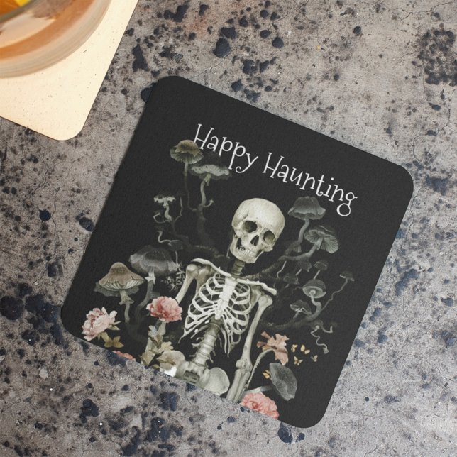Halloween Skeleton Haunted Forest Black Underlägg Papper Kvadrat (Skapare uppladdad)