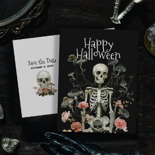 Halloween Skeleton Haunted Forest Save Date Vykort
