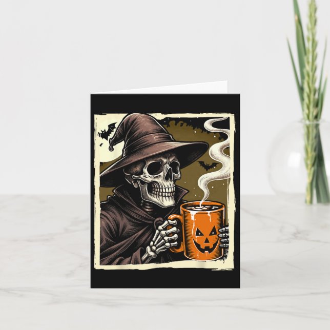 Halloween Skeleton Hett Cocoa Dead Inside Spooky S Kort (Framsida)