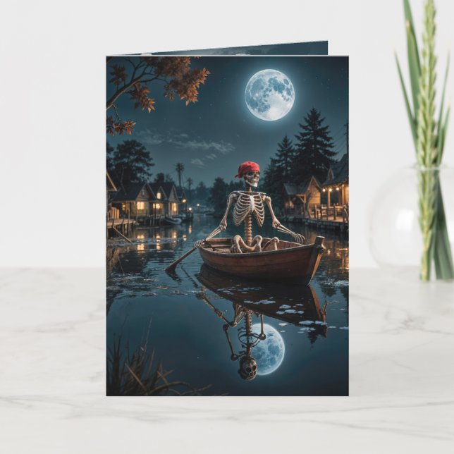 Halloween Skeleton i en rullbåt Kort (Framsida)