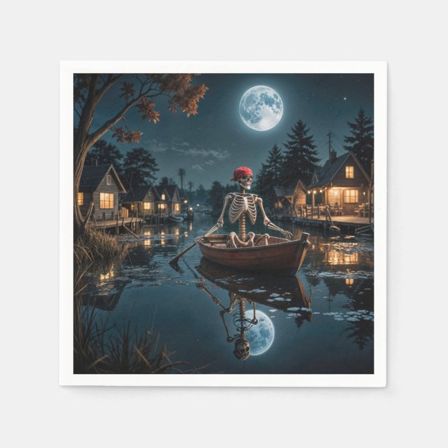 Halloween Skeleton i en rullbåt Pappersservett (Framsidan)