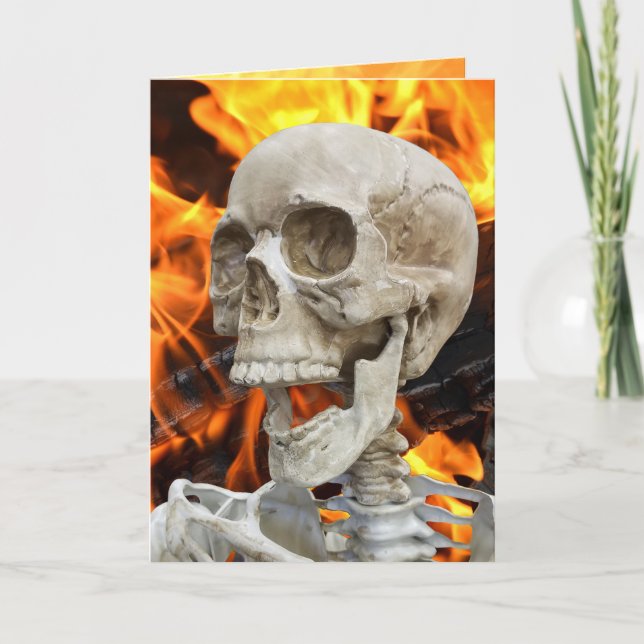 Halloween Skeleton i flamma Kort (Framsida)