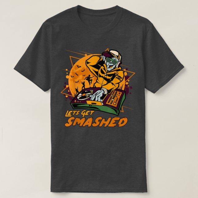 Halloween Skeleton Jack o lantern DJ Party Lets Ge T Shirt (Design framsida)