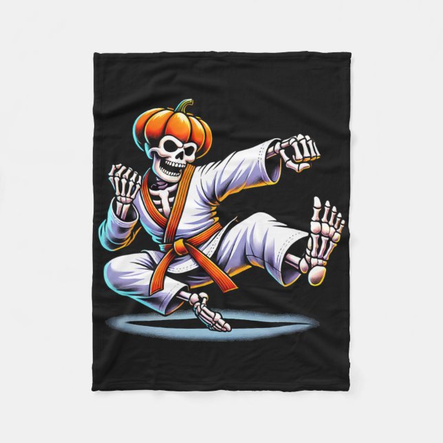 Halloween Skeleton Karate Fleecefilt (Framsidan)