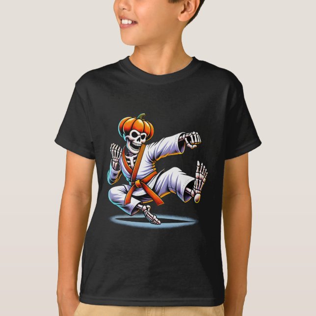 Halloween Skeleton Karate T Shirt (Framsida)