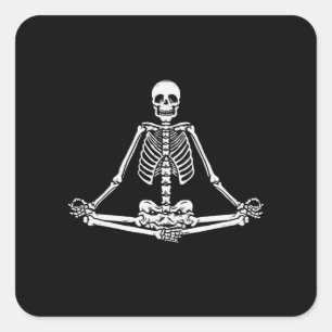 Halloween Skeleton Lotus Yoga Balance Birthday Fyrkantigt Klistermärke