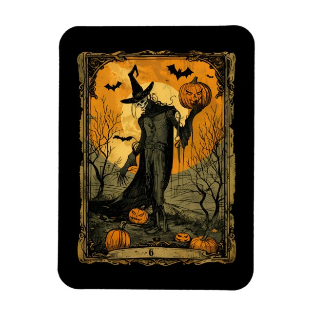 Halloween Skeleton med Evil Pumpkin Tarot Card Magnet (Vertikal)