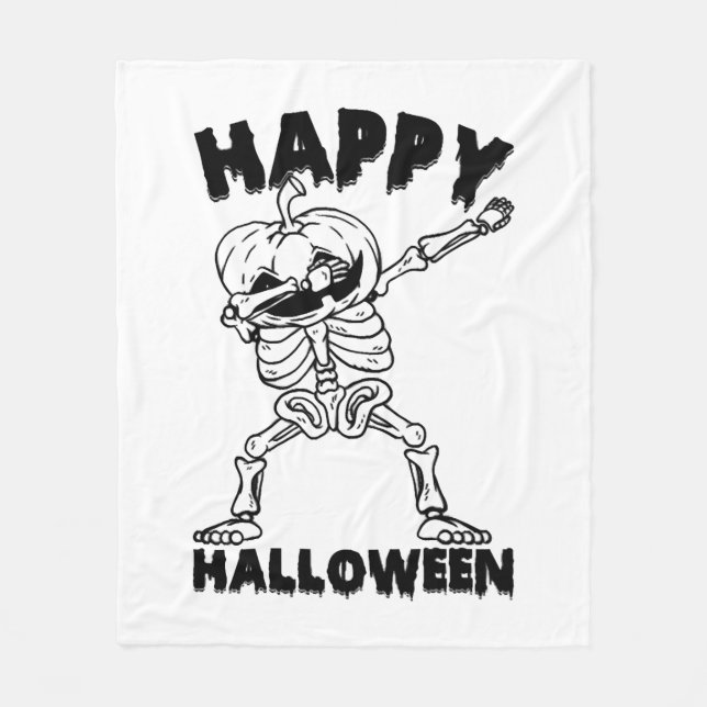 Halloween Skeleton med Pumpkin-Happy halloween Fleecefilt (Framsidan)