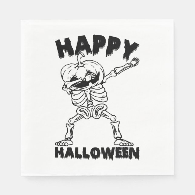 Halloween Skeleton med Pumpkin-Happy halloween Pappersservett (Framsidan)