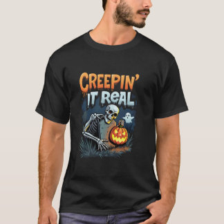 Halloween Skeleton med Pumpkin och Coola Ghost Cre T Shirt