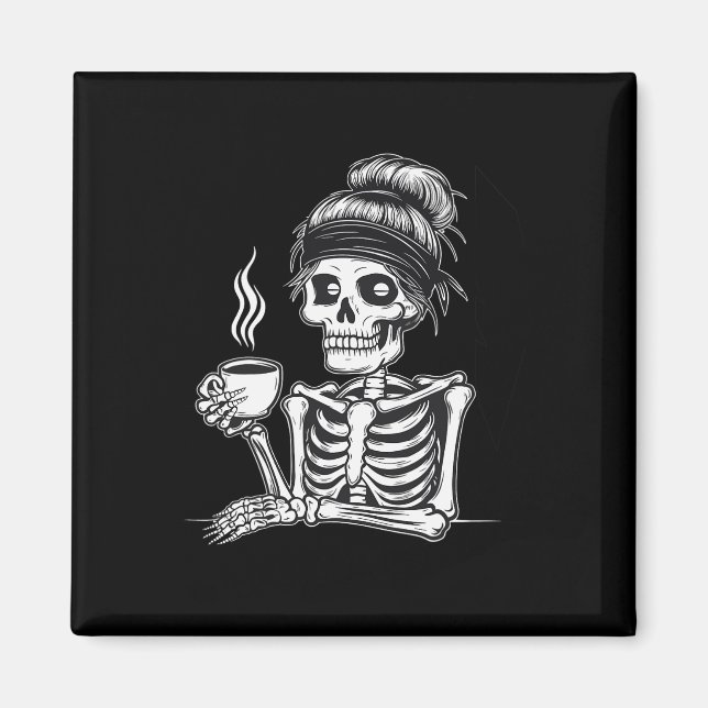 Halloween Skeleton Messy Bun Coffee Funny Costume Magnet (Framsidan)