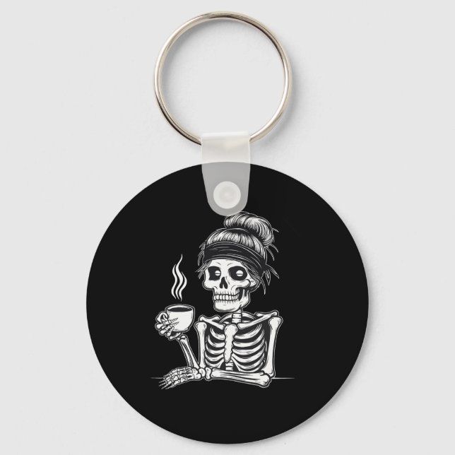 Halloween Skeleton Messy Bun Coffee Funny Costume Nyckelring (Framsida)